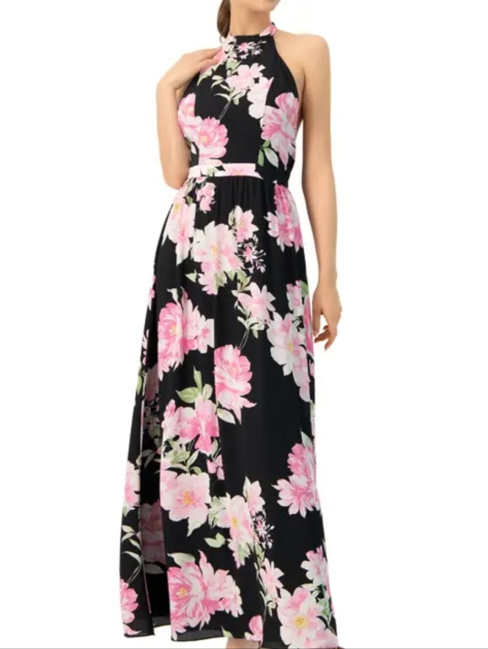 Emma & Michele Black Floral Maxi Dress Pleated Sleeveless Flowy
